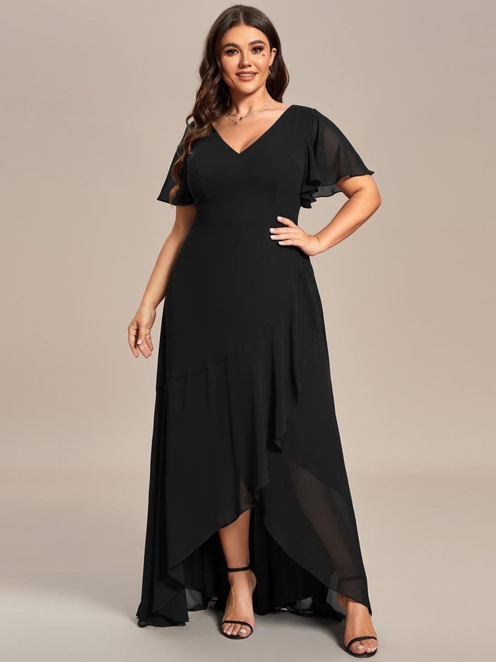 Ever Pretty Black V-Neck Chiffon Maxi Dress with Flutter Sleeves 18